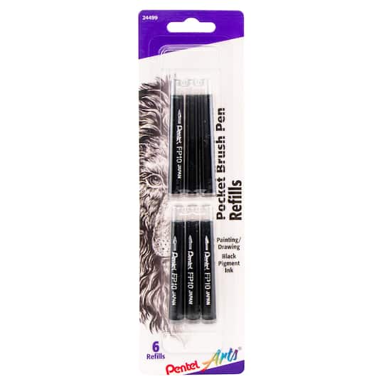 Pentel Arts&#xAE; Black Pocket Brush Pen Refill, 6ct.